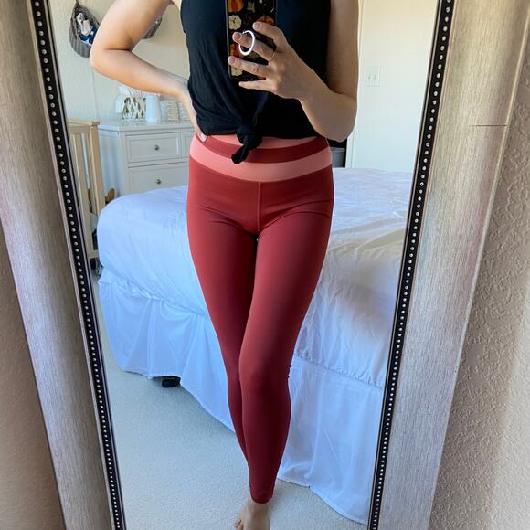Revolve Iris & Ink S Cayenne Red Pink Stripe High Waist Full Pantaloni Legging - Picture 3 of 10